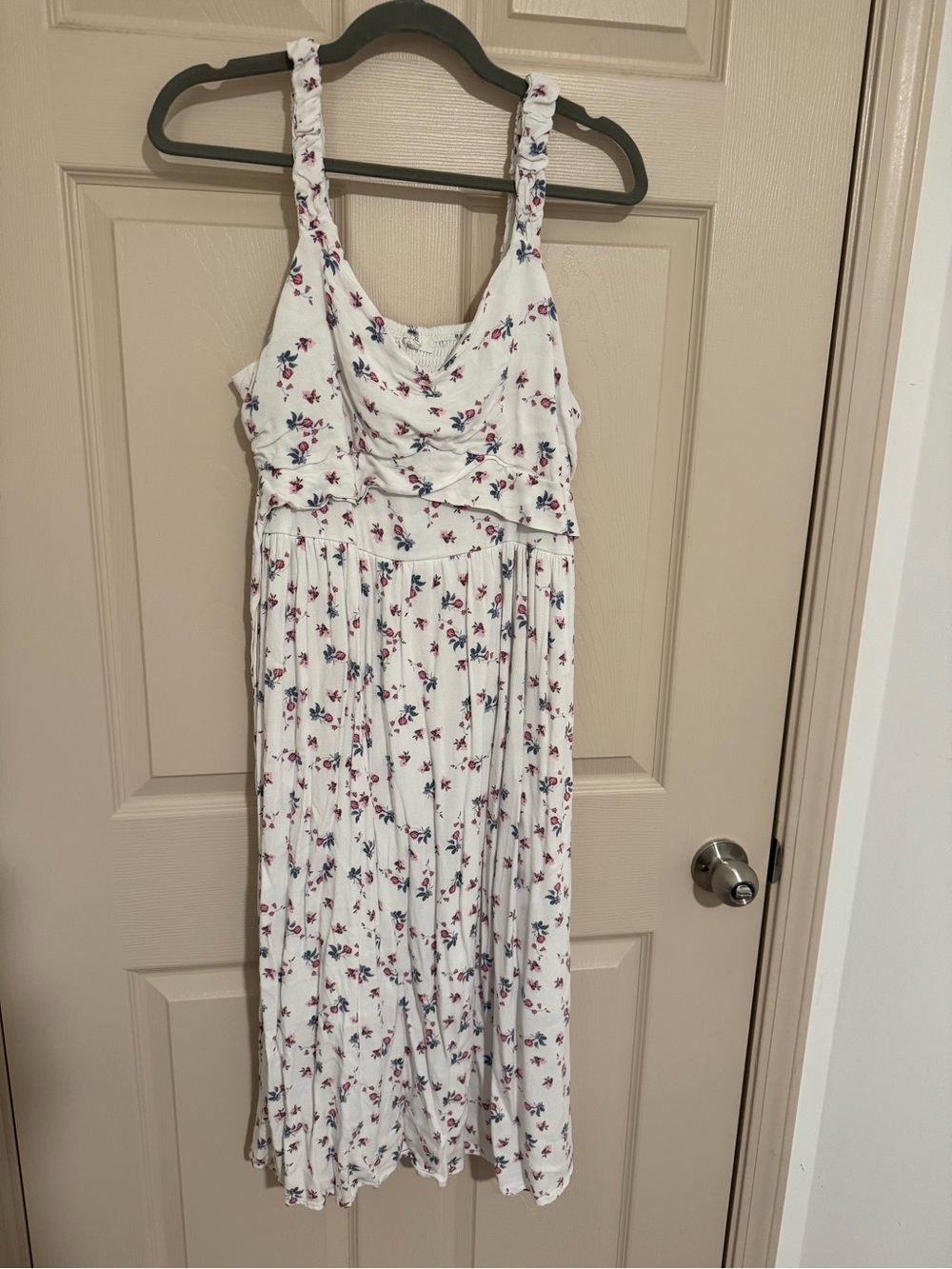 Maurices White Maxi Dress with Pink and Blue Floral Print